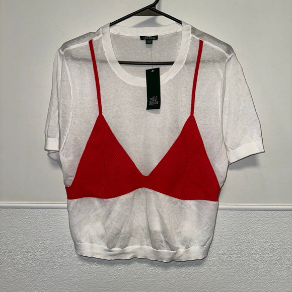 Women's Wild Fable Knit Top with Bralette White/Red Size XXL Bikini New NWT Plus - Picture 9 of 11